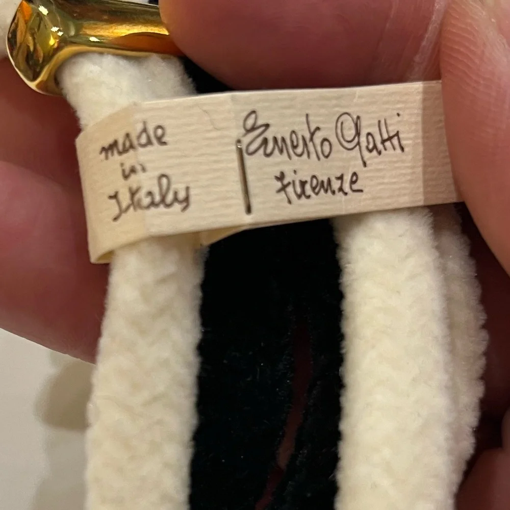 Vintage Italian Black‎ and Cream Fabric Belt with Gold Buckle Sz. S